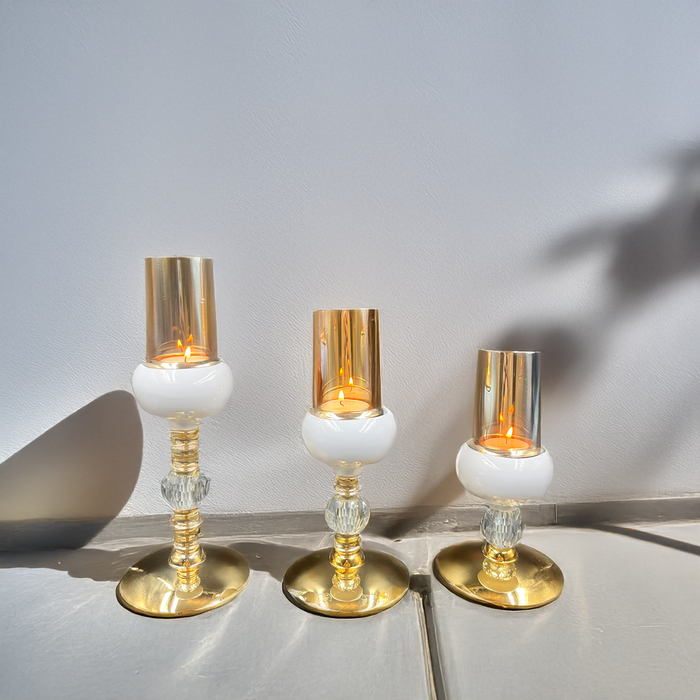 Set of 3 Glass and Metal Candle Holders for Sophisticated Home Décor