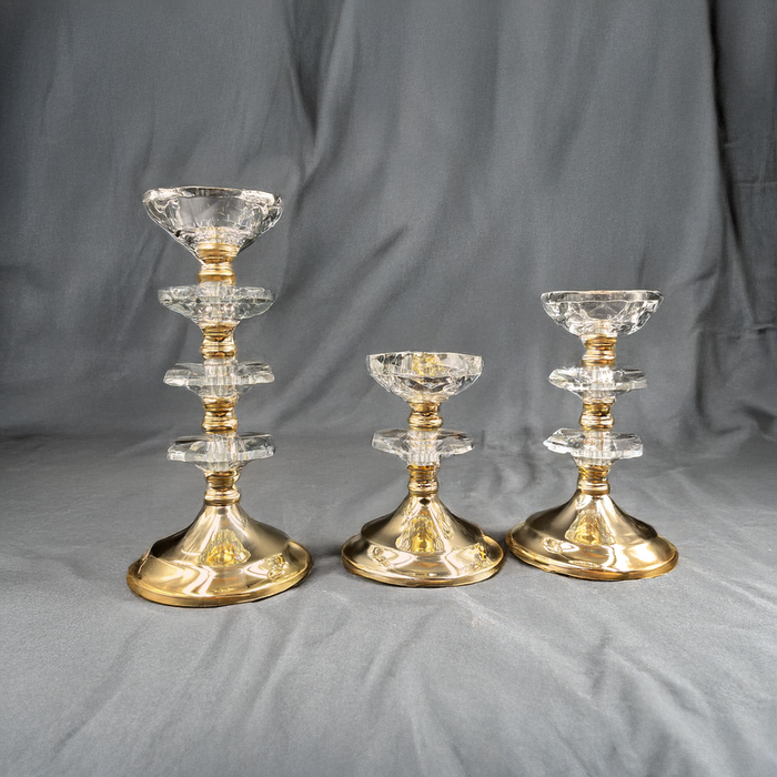 Exquisite Set of 3 Crystal and Metal Candle Holders for Luxurious Home Décor