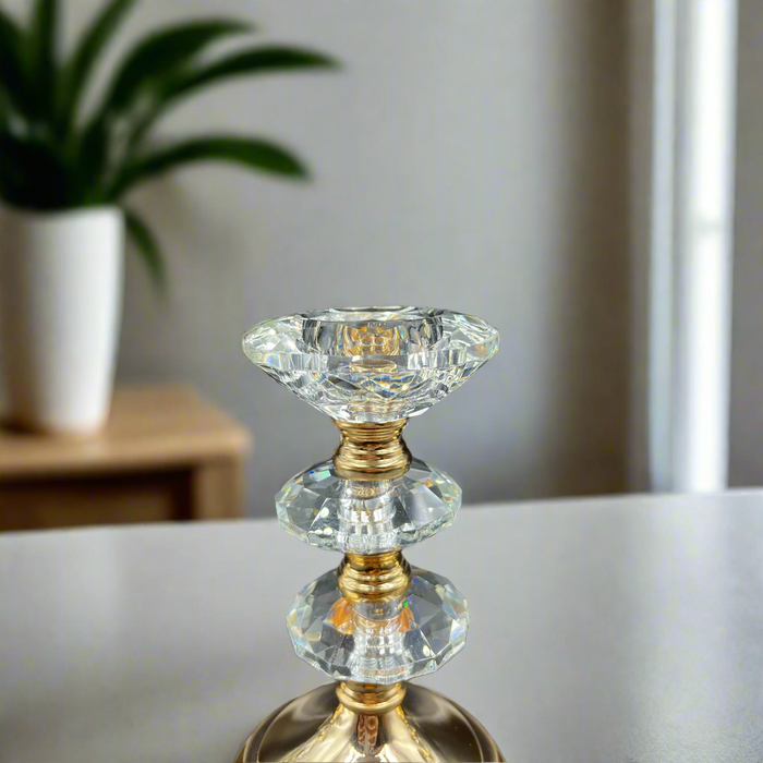 Exquisite Set of 3 Crystal and Metal Candle Holders for Luxurious Home Décor