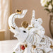 Elegant White Elephant Statue with Baby Elephants