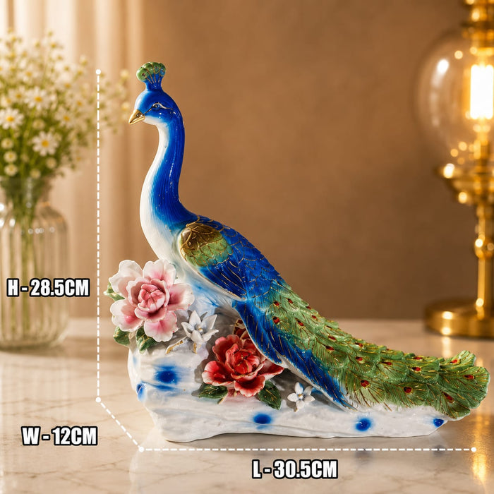 Celestial Blue Ceramic Peacock Sculpture – Premium Art Décor by The Decor Paradise