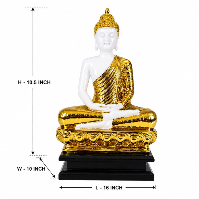 White and Gold Gautam Buddha Statue | Serene Resin Buddha Idol for Meditation & Home Decor | Feng Shui & Spiritual Wellness (27 cm)
