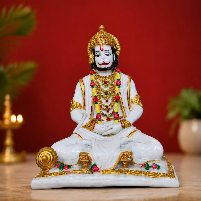 Divine Sitting Hanuman Resin Idol with Intricate Gold Detailing (16 Inch)