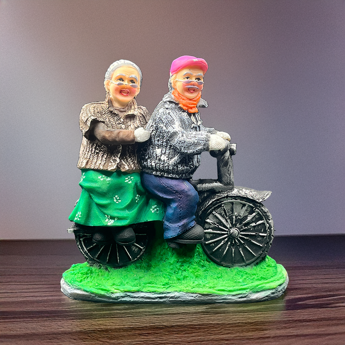 Dil Chahta Hai: Traditional Indian-Style Elderly Couple Bicycle Sculpture – Perfect Anniversary Gift