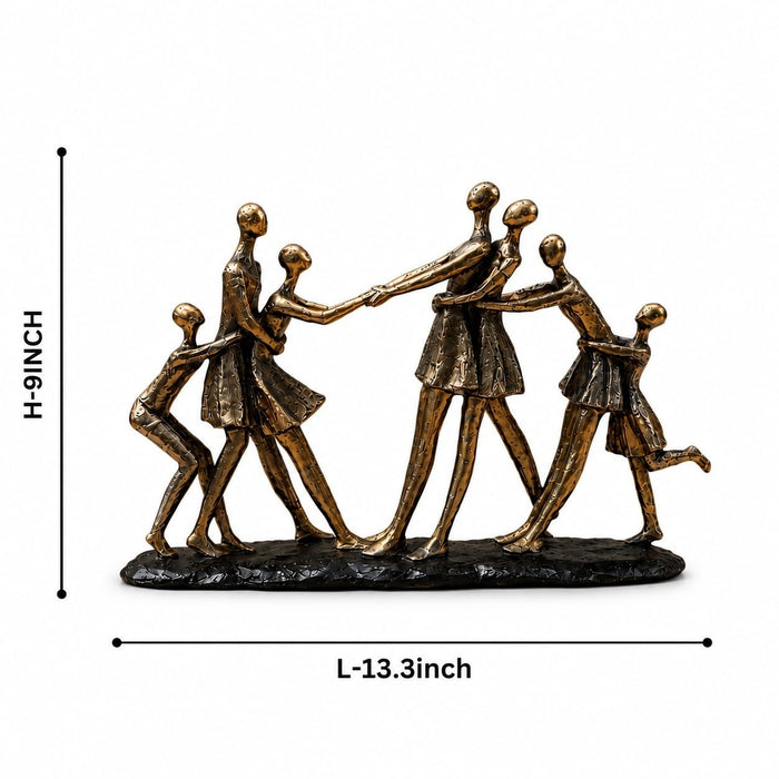 Three-quarter perspective angle view showcasing dynamic form and balanced proportions of Abstract Dancing Family Holding Hands Bronze Resin Sculpture (9 Inch)