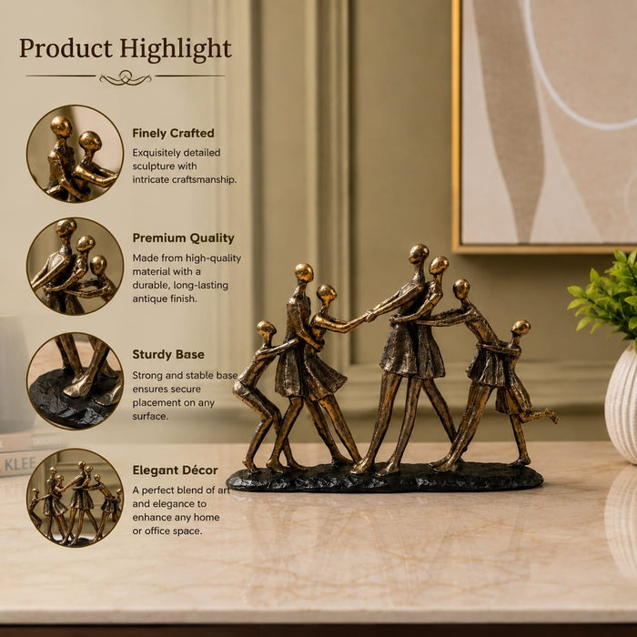 High-resolution craftsmanship detail shot displaying intricate ornamental work on Abstract Dancing Family Holding Hands Bronze Resin Sculpture (9 Inch)