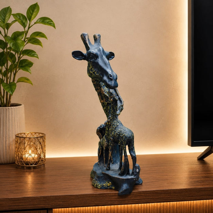 High-resolution craftsmanship detail shot displaying intricate ornamental work on Abstract Giraffe Family Resin Sculpture (11 Inch)