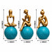 Product feature highlights and craftsmanship overview infographic for Abstract Golden Women on Blue Spheres 3-Piece Resin Set (11 Inch)