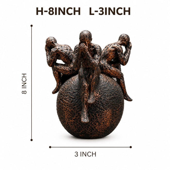 Detailed close-up of hand-painted accents, fine facial detailing, and premium Resin texture on Abstract Thinking Men on Sphere Resin Sculpture (8 Inch)