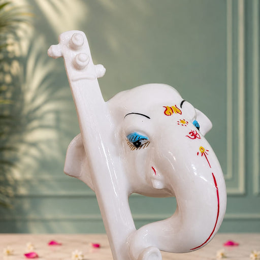 Abstract White Ganesha with Veena Musical Instrument Resin Idol (12 Inch) - View 1