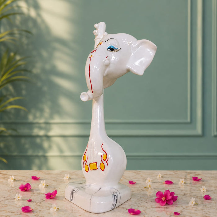 Abstract White Ganesha with Veena Musical Instrument Resin Idol (12 Inch) - View 3