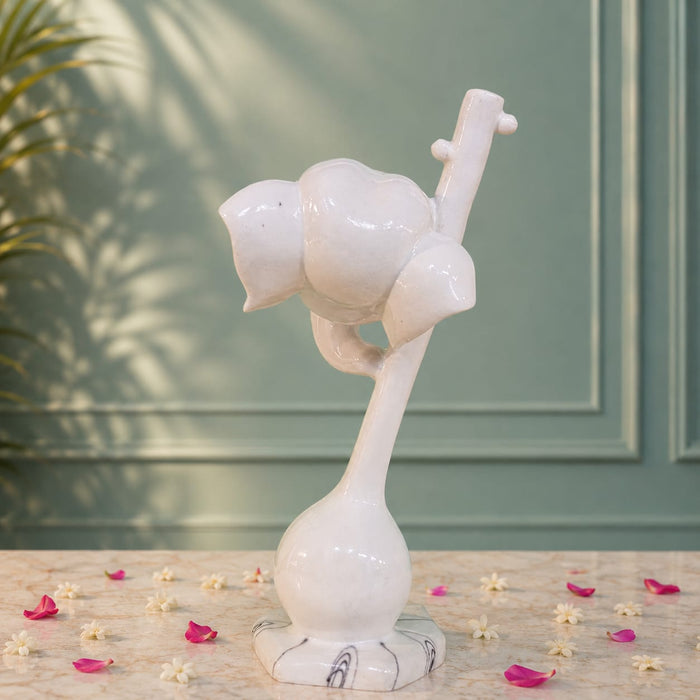 Abstract White Ganesha with Veena Musical Instrument Resin Idol (12 Inch) - View 5