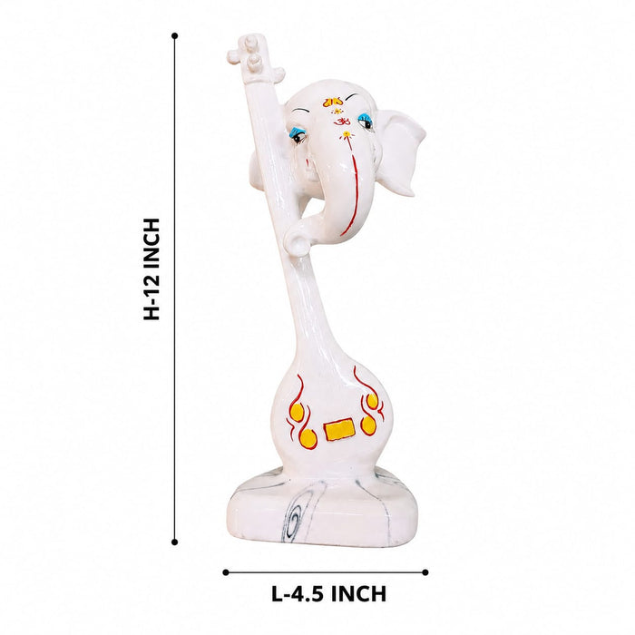 Abstract White Ganesha with Veena Musical Instrument Resin Idol (12 Inch) - View 6