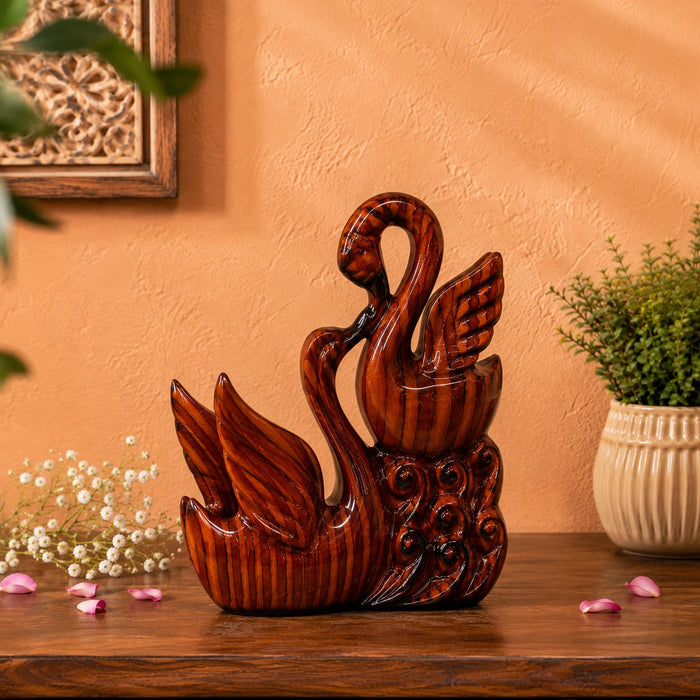 Abstract Wood-Finish Resin Swan Pair Showpiece (11 Inch) - View 2