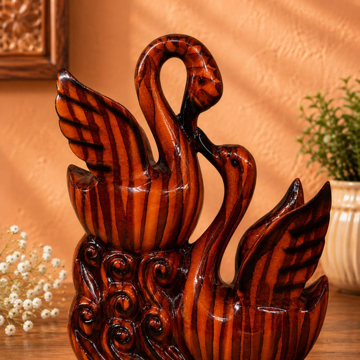 Abstract Wood-Finish Resin Swan Pair Showpiece (11 Inch) - View 3
