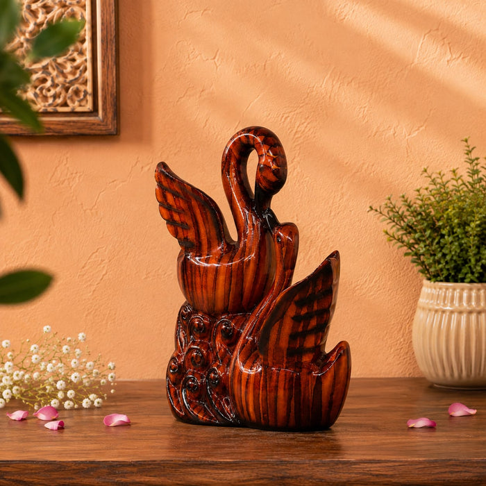 Abstract Wood-Finish Resin Swan Pair Showpiece (11 Inch) - View 5