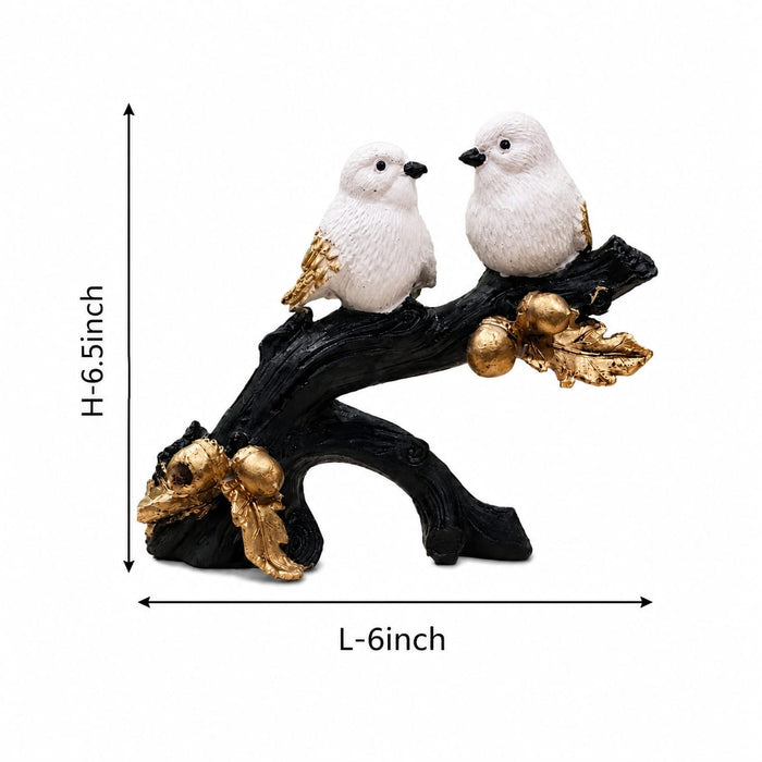 Affectionate White Bird Couple on Branch with Gold Leaves Resin Decor (6.5 Inch) - View 6