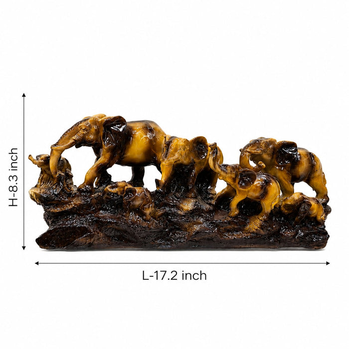 Amber Finish Five Walking Elephants on Log Resin Sculpture (17 Inch) - View 6