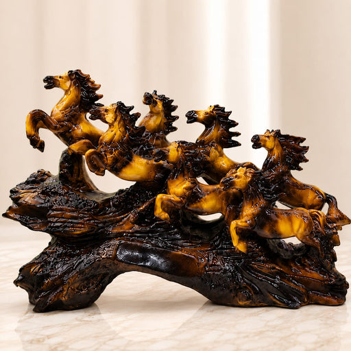 Amber Finish Seven Galloping Horses Resin Showpiece (9.5 Inch) - View 3
