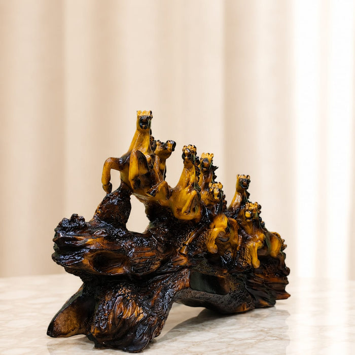 Amber Finish Seven Galloping Horses Resin Showpiece (9.5 Inch) - View 5