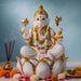 Auspicious White Resin Lord Ganesha on Lotus Base (9 Inch) - View 1