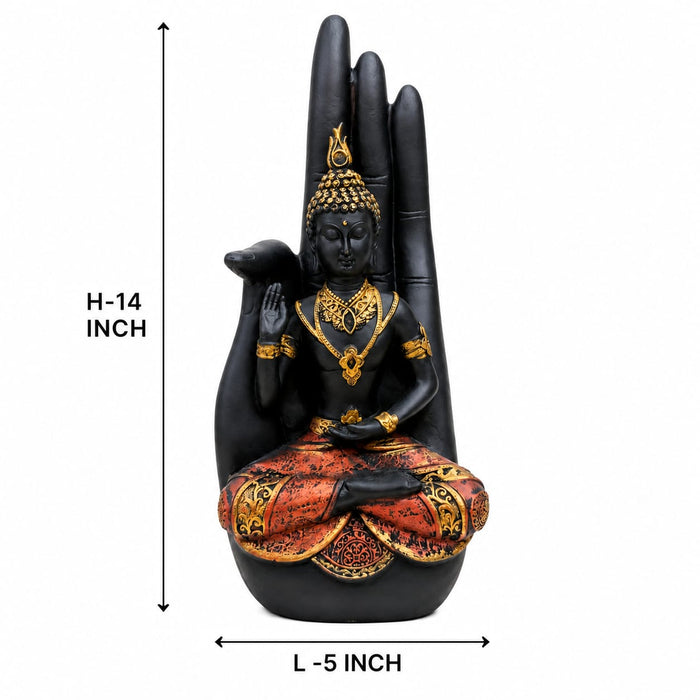Black & Gold Meditating Buddha on Hand Resin Statue (14 Inch) - View 6
