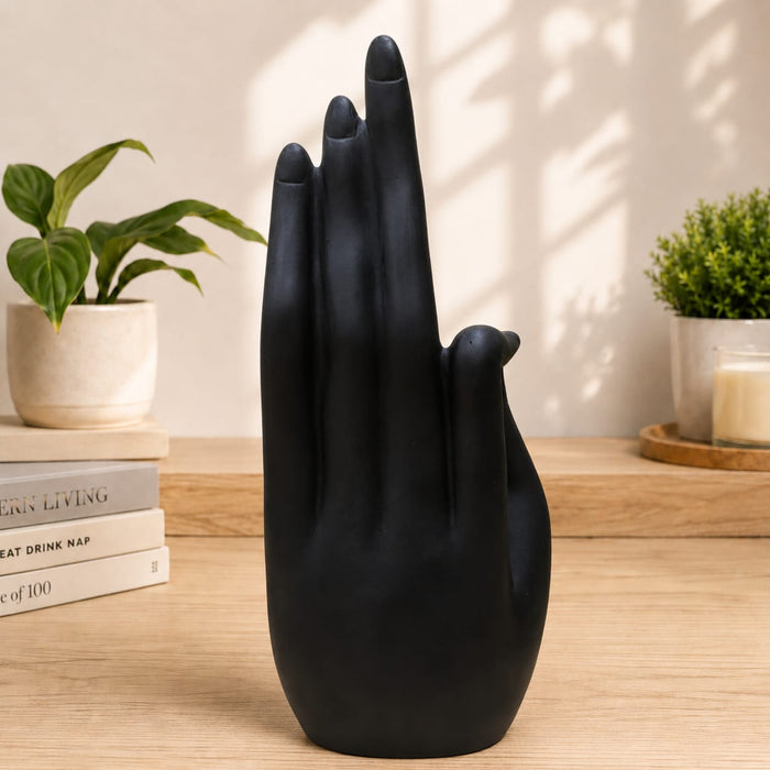 Black & Gold Meditating Buddha on Hand Resin Statue (14 Inch) - View 7