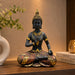 The detailed back view of the Black Meditating Buddha Idol showing the intricate texture of the material.
