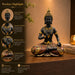 A direct front-facing view of the Black Meditating Buddha Idol showcasing its vibrant details and premium finish.