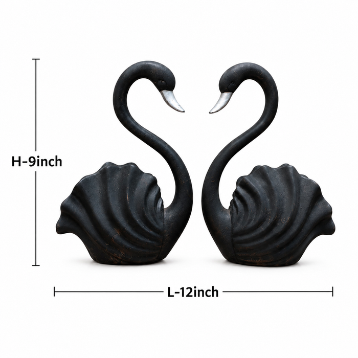 A dimensional diagram illustrating the exact height and width of the Black Swan Pair Figurine.
