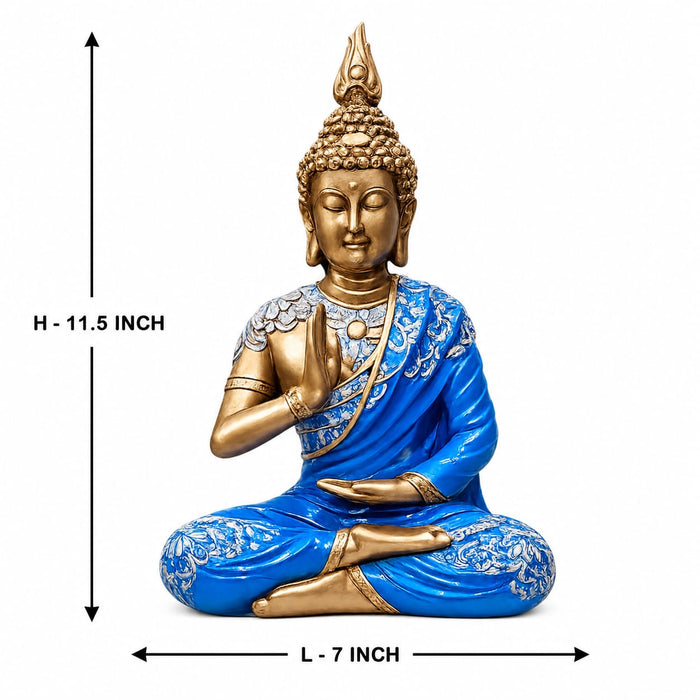 Blue & Gold Meditating Resin Buddha Statue (Style 1) (11.5 Inch) - View 1