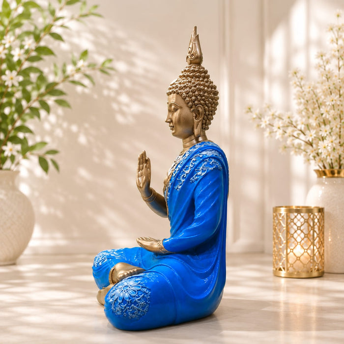 Blue & Gold Meditating Resin Buddha Statue (Style 1) (11.5 Inch) - View 3
