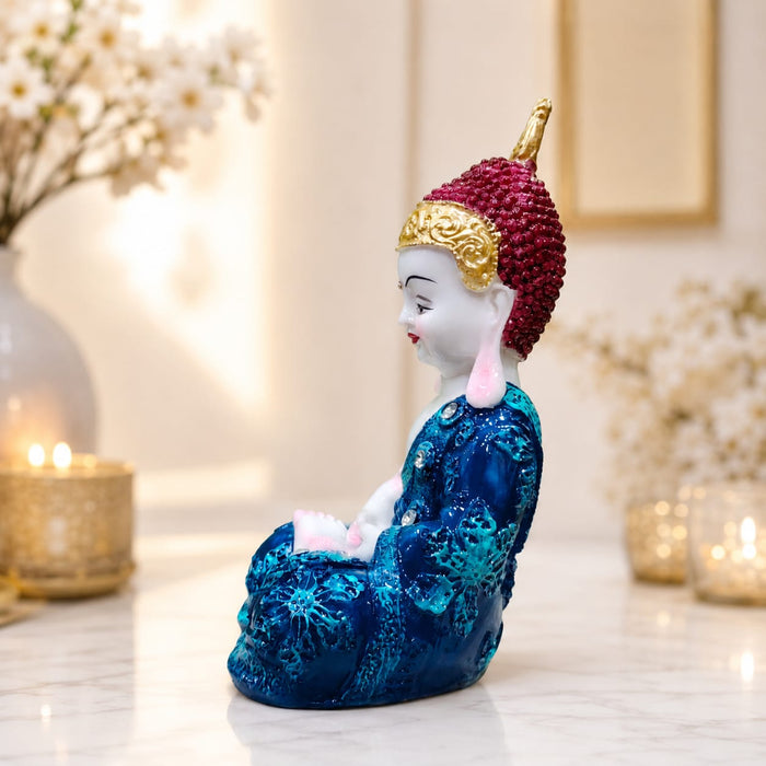 Blue Robe Meditating Baby Buddha Resin Showpiece (9.8 Inch) - View 1
