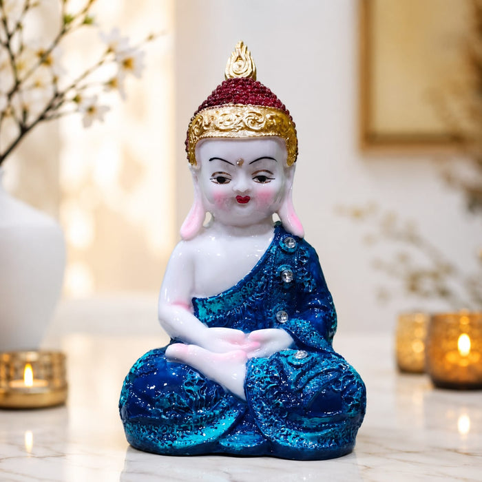 Blue Robe Meditating Baby Buddha Resin Showpiece (9.8 Inch) - View 6