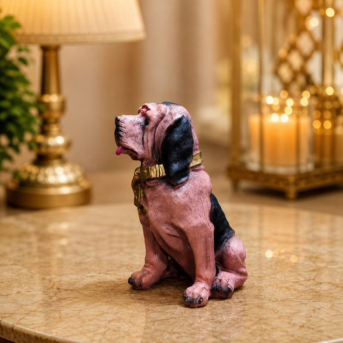 The detailed back view of the Brown Sitting Beagle Figurine showing the intricate texture of the material.