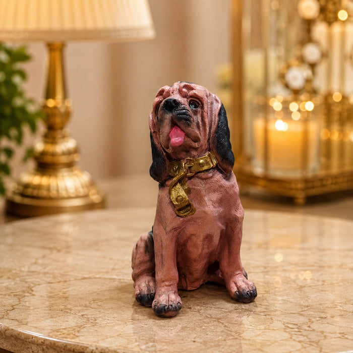A direct front-facing view of the Brown Sitting Beagle Figurine showcasing its vibrant details and premium finish.