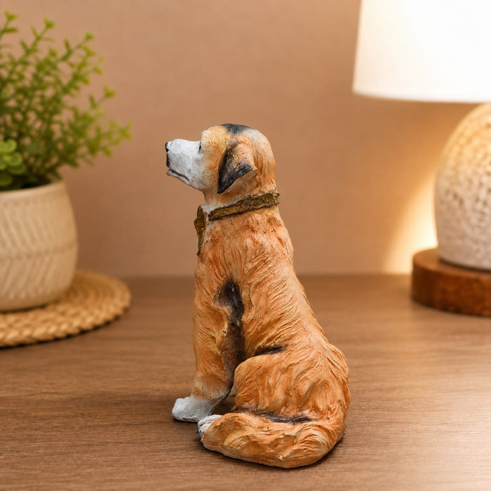 An angled perspective of the Brown Sitting Dog Figurine highlighting its elegant three-dimensional form and craftsmanship.