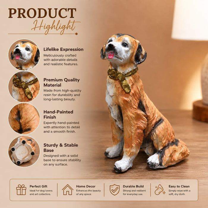 The detailed back view of the Brown Sitting Dog Figurine showing the intricate texture of the material.