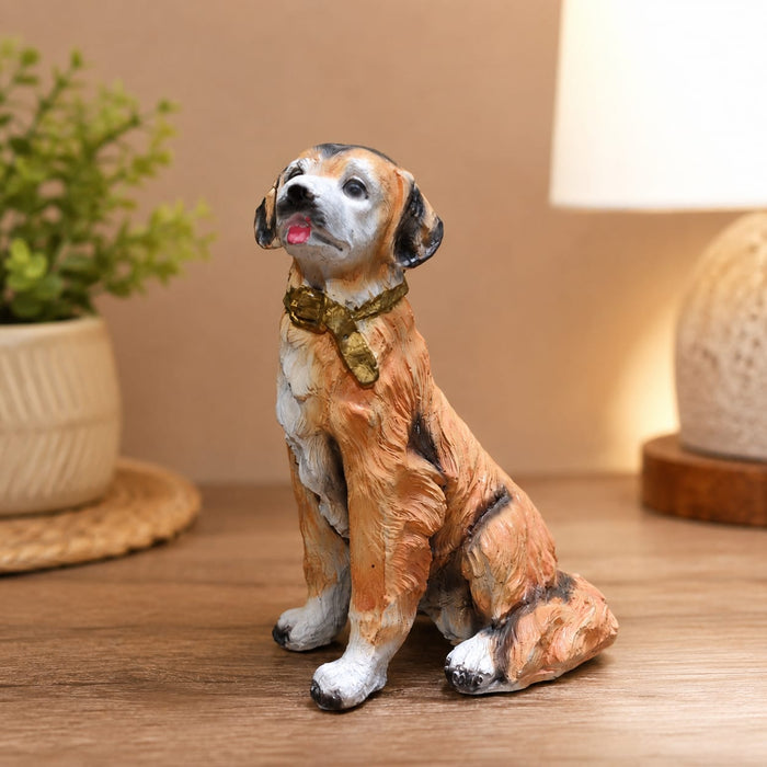 A close-up detail shot of the Brown Sitting Dog Figurine focusing on the artisanal carving and rich color.