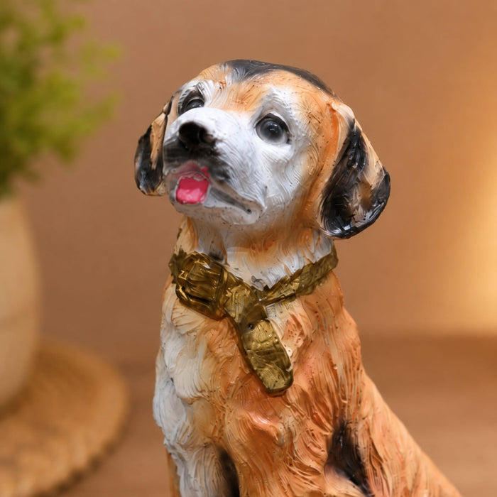 A direct front-facing view of the Brown Sitting Dog Figurine showcasing its vibrant details and premium finish.