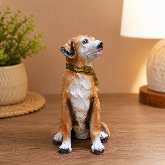 A side profile view of the Brown Sitting Dog Figurine revealing its graceful silhouette.