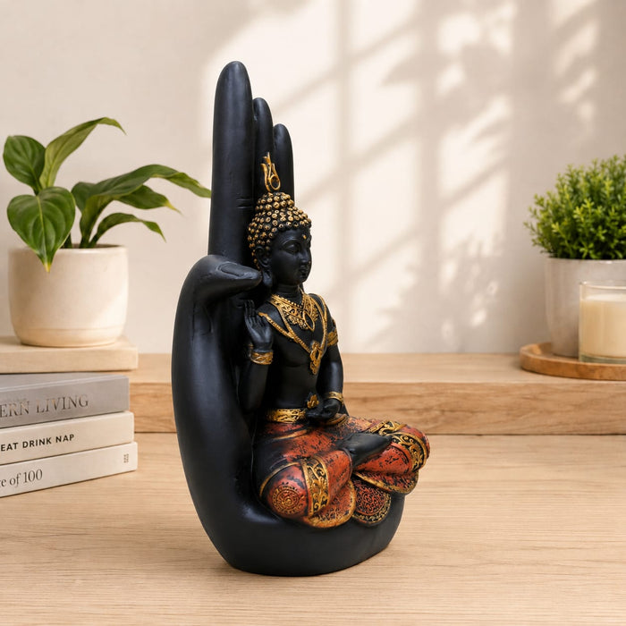 Buddha hand statue resin black gold – lifestyle angle