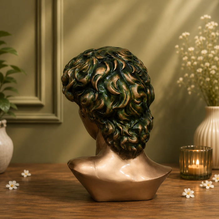 Classical Gold Bust of David with Patina Hair Resin Sculpture (11 Inch) - View 3