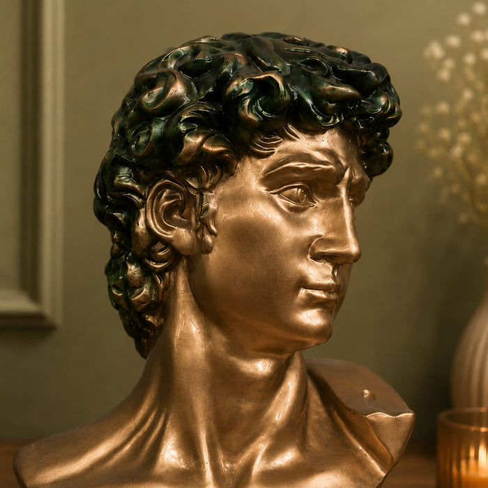 Classical Gold Bust of David with Patina Hair Resin Sculpture (11 Inch) - View 4