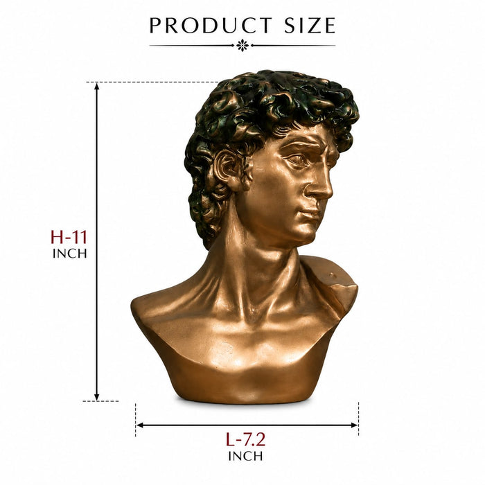 Classical Gold Bust of David with Patina Hair Resin Sculpture (11 Inch) - View 5