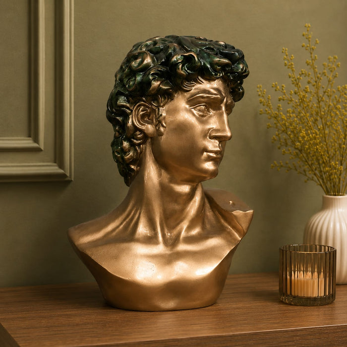 Classical Gold Bust of David with Patina Hair Resin Sculpture (11 Inch) - View 6