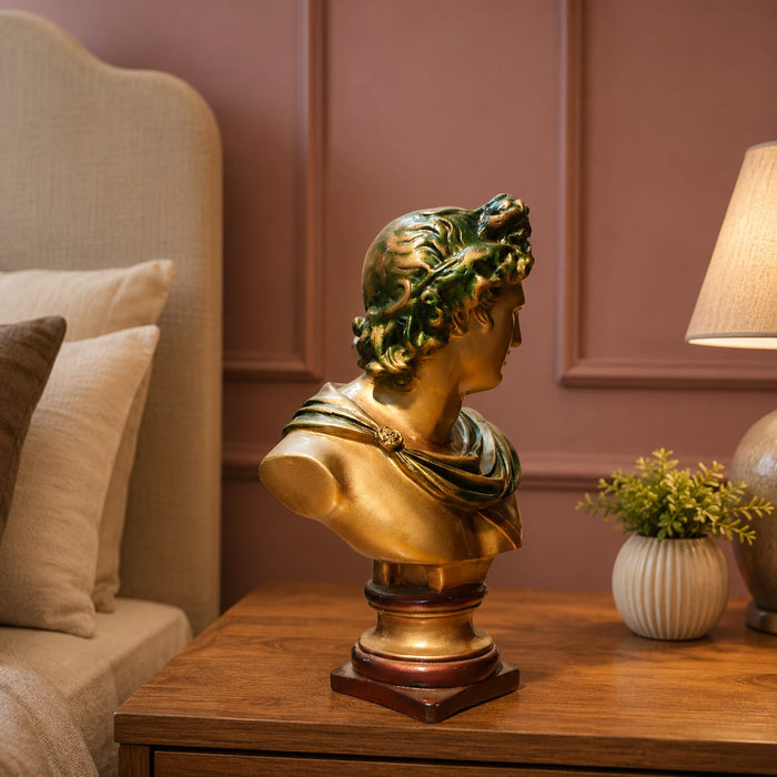 Classical Gold Male Bust with Green Draped Garment Resin Sculpture (11 Inch) - View 1