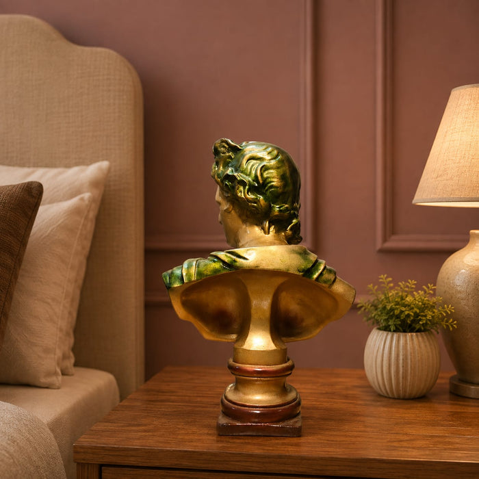 Classical Gold Male Bust with Green Draped Garment Resin Sculpture (11 Inch) - View 3