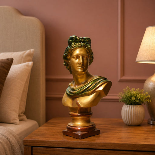 Classical Gold Male Bust with Green Draped Garment Resin Sculpture (11 Inch) - View 5
