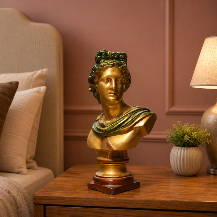 Classical Gold Male Bust with Green Draped Garment Resin Sculpture (11 Inch) - View 5